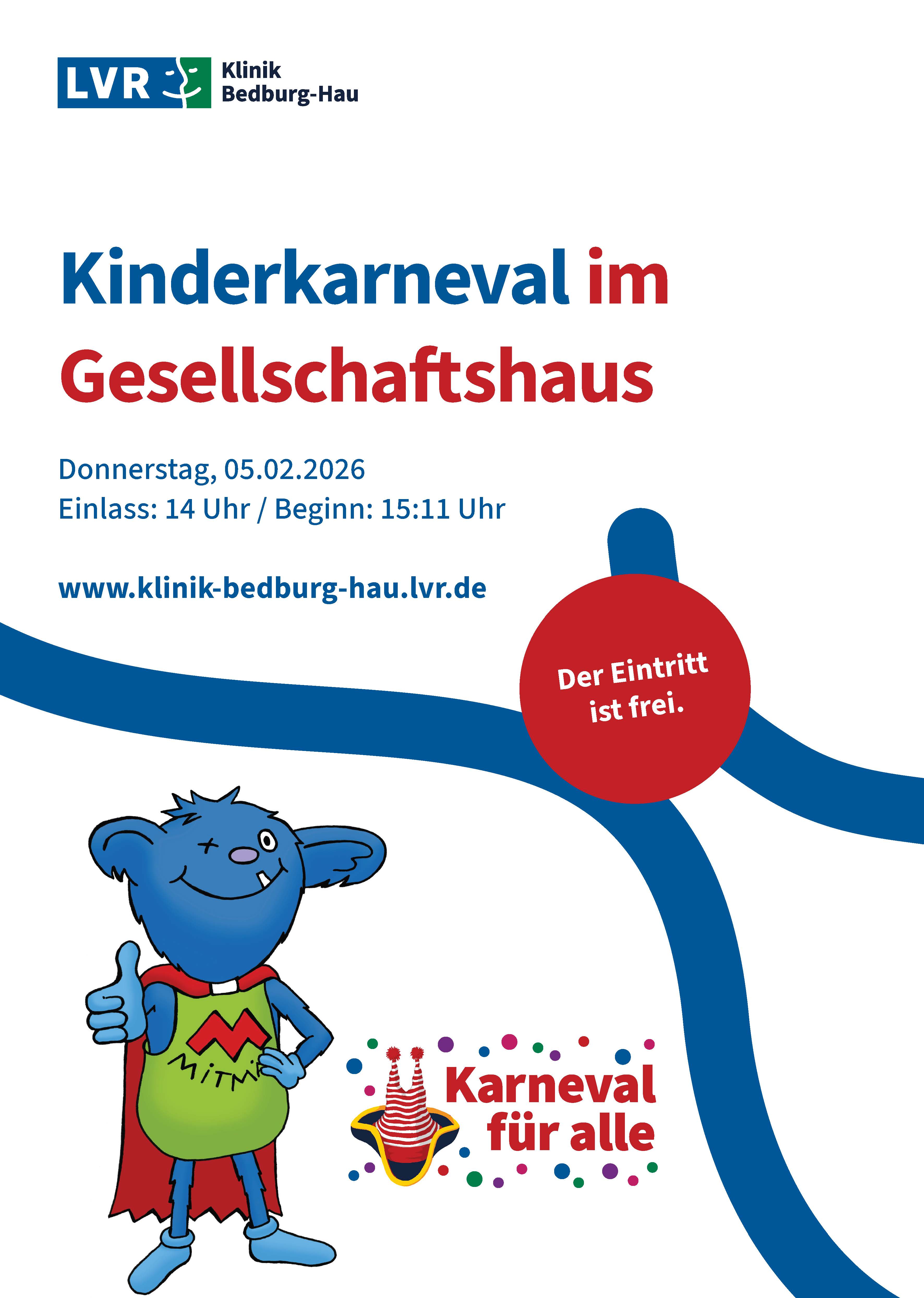 Plakat für den Kinderkarneval in der LVR-Klinik Bedburg-Hau.