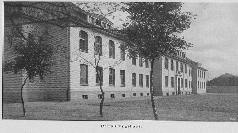 Schwarz-Weiß-Foto: Haus mit drei Bäumen im Vordergrund